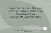 Roundtable de América Latina sobre Gobierno Corporativo 22 y 23 de junio de 2006 Dr. Nora Ramos, Bolsa de Comercio de Buenos Aires.