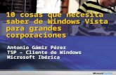Antonio Gámir Pérez TSP – Cliente de Windows Microsoft Ibérica 10 cosas que necesita saber de Windows Vista para grandes corporaciones.