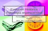 Evolución Histórica Psicología organizacional Personalidad y Comportamiento laboral Mtra. Ma. Laura Molina Castillo.