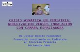 CRISIS ASMATICA EN PEDIATRIA: NEBULIZACION VERSUS INHALACION CON CAMARA ESPACIADORA Dr Javier Benito Fernández Formación continuada en Pediatría en Atención.