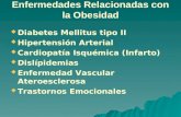 Enfermedades Relacionadas con la Obesidad Diabetes Mellitus tipo II Hipertensión Arterial Cardiopatía Isquémica (Infarto) Dislípidemias Enfermedad Vascular.