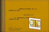COMUNICACIONES DE LA ORGANIZACIÓN CAPITULO III LAS IMPROBABILIDADES DE LA COMUNICACIÓN PRESENTA: ADRIANA A. PEREGRINA ESPADAS JOSÉ GONZÁLEZ MURRIETA ARMANDO.