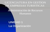 UNIDAD 1 La Organización LICENCIATURA EN GESTION DE EMPRESAS TURISTICAS Administración de Recursos Humanos.
