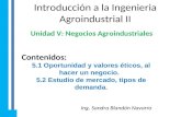 Introducción a la Ingenieria Agroindustrial II Unidad V: Negocios Agroindustriales Contenidos: 5.1 Oportunidad y valores éticos, al hacer un negocio.