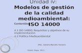 Ing. Sandra Blandón Navarro Unidad IV : Modelos de gestión de la calidad medioambiental: ISO 14000 Contenidos: 4.1 ISO 14000: Requisitos y objetivos de.