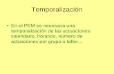 Temporalización En el PEM es necesaria una temporalización de las actuaciones: calendario, horarios, número de actuaciones por grupo o taller…