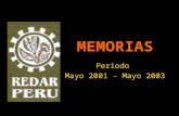 MEMORIAS Periodo Mayo 2001 - Mayo 2003. VISION Llegar a ser una red consolidada y descentralizada, que contribuya al desarrollo de la Agroindustria Rural.