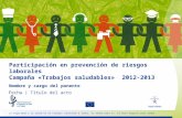Participación en prevención de riesgos laborales Campaña «Trabajos saludables» 2012-2013 Nombre y cargo del ponente Fecha | Título del acto La seguridad.