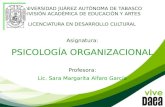 Asignatura: PSICOLOGÍA ORGANIZACIONALProfesora: Lic. Sara Margarita Alfaro García UNIVERSIDAD JUÁREZ AUTÓNOMA DE TABASCO DIVISIÓN ACADÉMICA DE EDUCACIÓN.