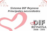 Sistema DIF Reynosa Principales necesidades. Visión del Sistema DIF Reynosa: Trabajar en forma coordinada con los diversos sectores y organizaciones Estatales.