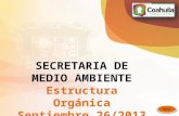 SECRETARIA DE MEDIO AMBIENTE Estructura Orgánica Septiembre 26/2013 Menú