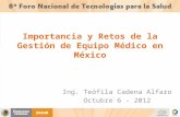 Importancia y Retos de la Gestión de Equipo Médico en México Ing. Teófila Cadena Alfaro Octubre 6 - 2012.