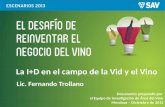 La I+D en el campo de la Vid y el Vino Lic. Fernando Trollano Documento preparado por el Equipo de Investigación de Área del Vino Mendoza – Diciembre de.