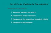 Servicio de Vigilancia Tecnológica RESIDUOS VALORIZABLES Residuos de Construcción y Demolición (RCD) Residuos de metal / mecánica Residuos de alimentación.