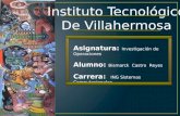 Asignatura: Investigación de Operaciones Alumno: Bismarck Castro Reyes Carrera: ING Sistemas Computacionales.