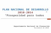 PLAN NACIONAL DE DESARROLLO 2010-2014 Prosperidad para todos Departamento Nacional de Planeación Noviembre de 2010.