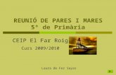 REUNIÓ DE PARES I MARES 5º de Primària CEIP El Far Roig Curs 2009/2010 Laura de Fez Sayas.