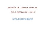 REUNIÓN DE CONTROL ESCOLAR CICLO ESCOLAR 2012-2013 NIVEL DE SECUNDARIA.