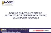 DÉCIMO QUINTO INFORME DE ACCIONES POR EMERGENCIA EN PAZ DE ARIPORO 09/04/2014.