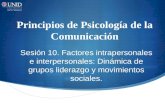 Principios de Psicología de la Comunicación Sesión 10. Factores intrapersonales e interpersonales: Dinámica de grupos liderazgo y movimientos sociales.