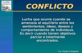 Cra. Claudia G. Pasquaré CONFLICTO Lucha que ocurre cuando se amenaza el equilibrio entre los sentimientos, ideas, deseos y comportamiento de individuos.