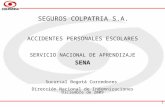 1 ACCIDENTES PERSONALES ESCOLARES SERVICIO NACIONAL DE APRENDIZAJE SENA Sucursal Bogotá Corredores Dirección Nacional de Indemnizaciones Diciembre de 2009.