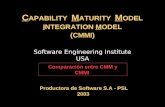 C APABILITY M ATURITY M ODEL INTEGRATION MODEL (CMMI) Productora de Software S.A - PSL 2003 Software Engineering Institute USA Comparación entre CMM y.