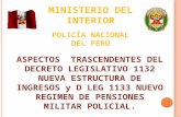 ASPECTOS TRASCENDENTES DEL DECRETO LEGISLATIVO 1132 NUEVA ESTRUCTURA DE INGRESOS y D LEG 1133 NUEVO REGIMEN DE PENSIONES MILITAR POLICIAL. MINISTERIO.