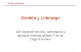 Gestión y Liderazgo 1 Con especial mención, comentarios y ejemplos referidos al área IT de las Organizaciones.