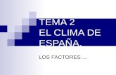 TEMA 2 EL CLIMA DE ESPAÑA. LOS FACTORES….. TEMA 2 EL CLIMA DE ESPAÑA. FACTORES DEL CLIMA DE ESPAÑA: DINÁMICA ATMOSFÉRICA. CENTROS DE ACCIÓN ELEMENTOS.