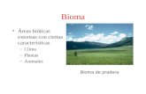 Bioma Áreas bióticas extensas con ciertas características –Clima –Plantas –Animales Bioma de pradera.