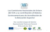 Las Comisiones Nacionales de Enlace del CCA y su contribución al Sistema Centroamericano de Acreditación de la Educación Superior Dra. Luzmila Campos de.