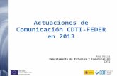 1 UNIÓN EUROPEA Fondo Europeo de Desarrollo Regional (FEDER) Una manera de hacer Europa Actuaciones de Comunicación CDTI-FEDER en 2013 Ana Neira Departamento.