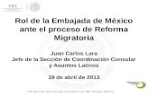 Rol de la Embajada de México ante el proceso de Reforma Migratoria Juan Carlos Lara Jefe de la Sección de Coordinación Consular y Asuntos Latinos Rol de.