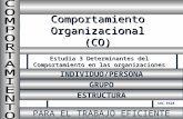 Comportamiento Organizacional (CO) Estudio de las personas en el trabajo Estudia 3 Determinantes del Comportamiento en las organizaciones INDIVIDUO/PERSONA.