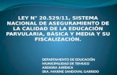 LEY N° 20.529/11, SISTEMA NACIONAL DE ASEGURAMIENTO DE LA CALIDAD DE LA EDUCACIÓN PARVULARIA, BÁSICA Y MEDIA Y SU FISCALIZACIÓN. DEPARTAMENTO DE EDUCACIÓN.