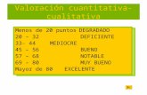 Valoración cuantitativa-cualitativa Menos de 20 puntosDEGRADADO 20 – 32 DEFICIENTE 33- 44MEDIOCRE 45 – 56 BUENO 57 – 68 NOTABLE 69 – 80 MUY BUENO Mayor.