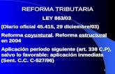 1 REFORMA TRIBUTARIA LEY 863/03 (Diario oficial 45.415, 29 diciembre/03) Reforma coyuntural. Reforma estructural en 2004 Aplicación período siguiente (art.