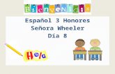Español 3 Honores Señora Wheeler Día 8. Calentamiento: Completen las frases en español. Usen MUCHO vocabulario. 1.Yo fui a …8. Yo cambié… 2.Yo vi…9. Yo.