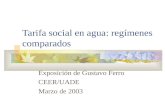Tarifa social en agua: regímenes comparados Exposición de Gustavo Ferro CEER/UADE Marzo de 2003.