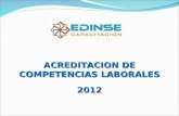 ACREDITACION DE COMPETENCIAS LABORALES 2012. Actividades de Edinse Edinse como empresa que ofrece: Acreditación de competencias. Perfiles de cargo. Capacitación.