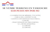 SE VENDE TERRENO EN TAMANCHE $330 PESOS MN POR M2 - A 10 MINUTOS DE MÈRIDA, YUCATÀN. - CERCA DEL CONTRY CLUB. - CUENTA CON SERVICIO ELECTRICO. - 3,240.