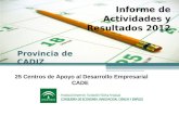 2012 Diciembre 2012 Informe de Actividades y Resultados 2012 Provincia de CADIZ 25 Centros de Apoyo al Desarrollo Empresarial CADE.