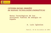 Retos Tecnológicos de las distintas fuentes de energía en España A. Luis Iglesias Madrid, 10 de diciembre de 2003 CÁTEDRA RAFAEL MARIÑO DE NUEVAS TECNOLOGÍAS.