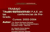 T ítulo: Aplicación del P.A.E. en las conferencias de Pre-Grado. Cursos: 2002-2004 Autor: Lic. Mayte Rodríguez Morgade Prof. Princ. Asig. Enf. Medicoquirúrgica.