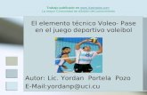 Autor: Lic. Yordan Portela Pozo E-Mail:yordanp@uci.cu El elemento técnico Voleo- Pase en el juego deportivo voleibol Trabajo publicado en .