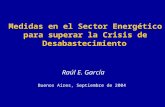 Medidas en el Sector Energético para superar la Crisis de Desabastecimiento Raúl E. García Buenos Aires, Septiembre de 2004.