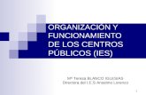 1 ORGANIZACIÓN Y FUNCIONAMIENTO DE LOS CENTROS PÚBLICOS (IES) Mª Teresa BLANCO IGLESIAS Directora del I.E.S Anselmo Lorenzo.