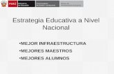 Estrategia Educativa a Nivel Nacional MEJOR INFRAESTRUCTURA MEJORES MAESTROS MEJORES ALUMNOS.