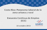 Encuesta Continua de Empleo (ECE) 22 octubre 2013 Costa Rica: Panorama laboral de la zona urbana y rural.